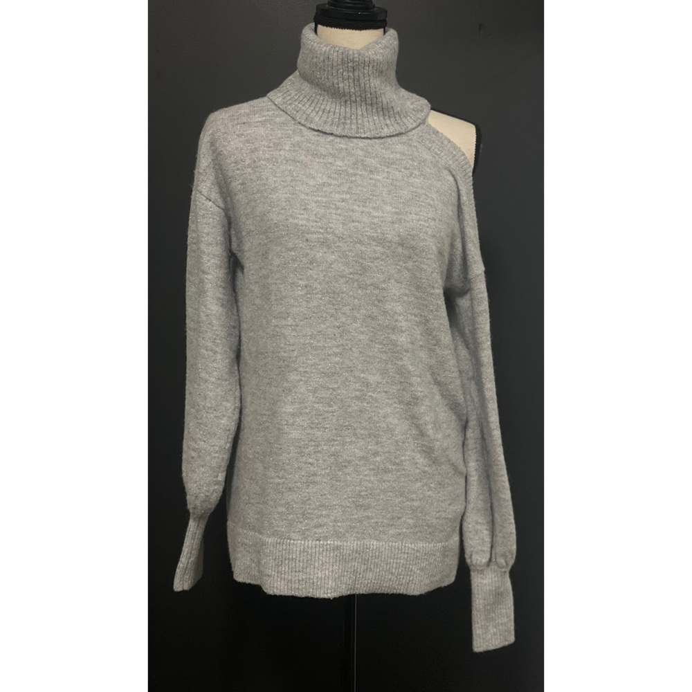 INC International Concepts Cold Shoulder Turtleneck Sweater Metallic Gray Size S